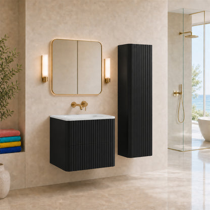 Linea Bathroom Furniture Set 60cm Vanity Unit with Basin & Tall Cabinet - Black