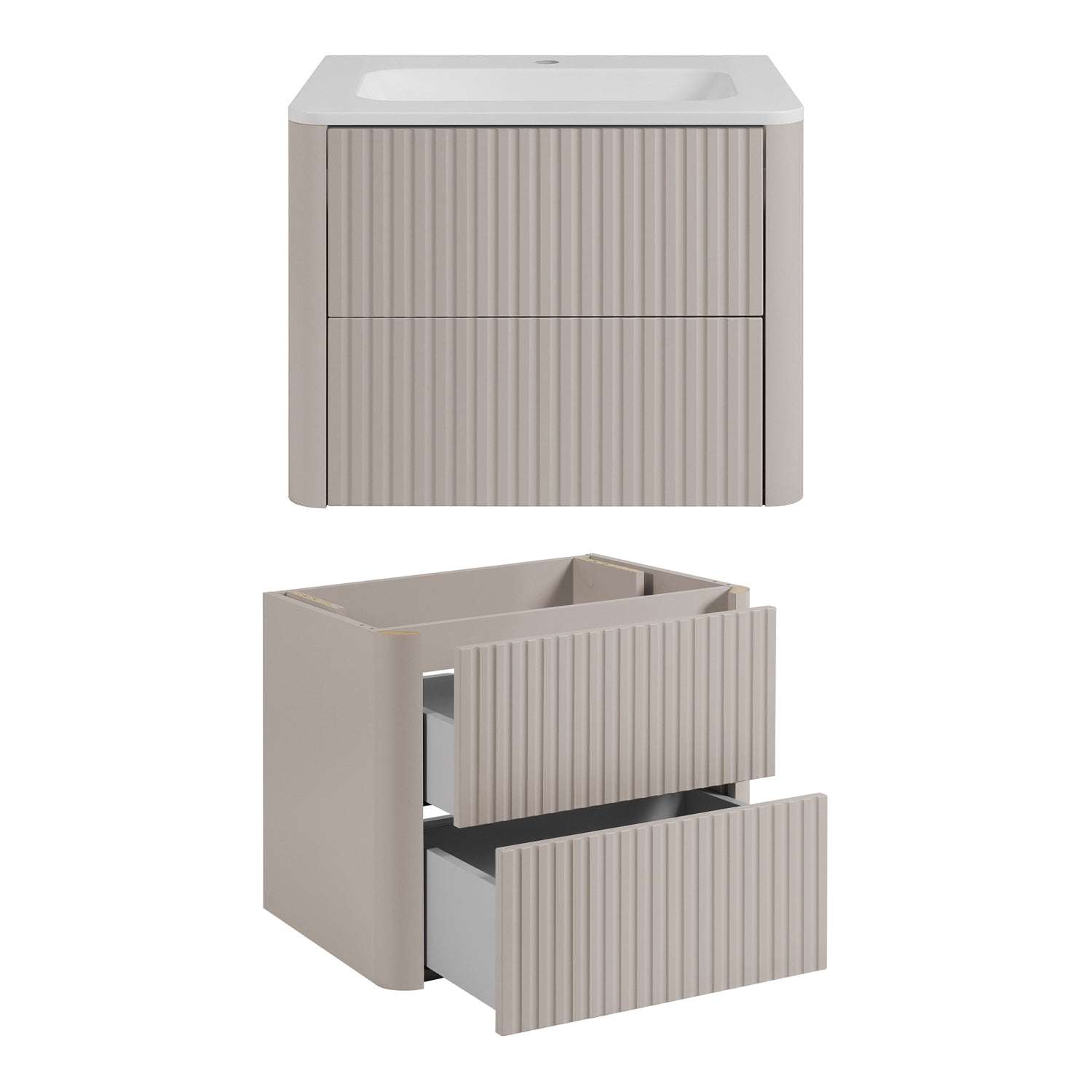 Linea Bathroom Furniture Set 60cm Vanity Unit with Basin & Tall Cabinet - Cashmere