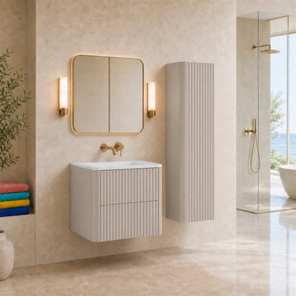Linea Bathroom Furniture Set 60cm Vanity Unit with Basin & Tall Cabinet - Cashmere
