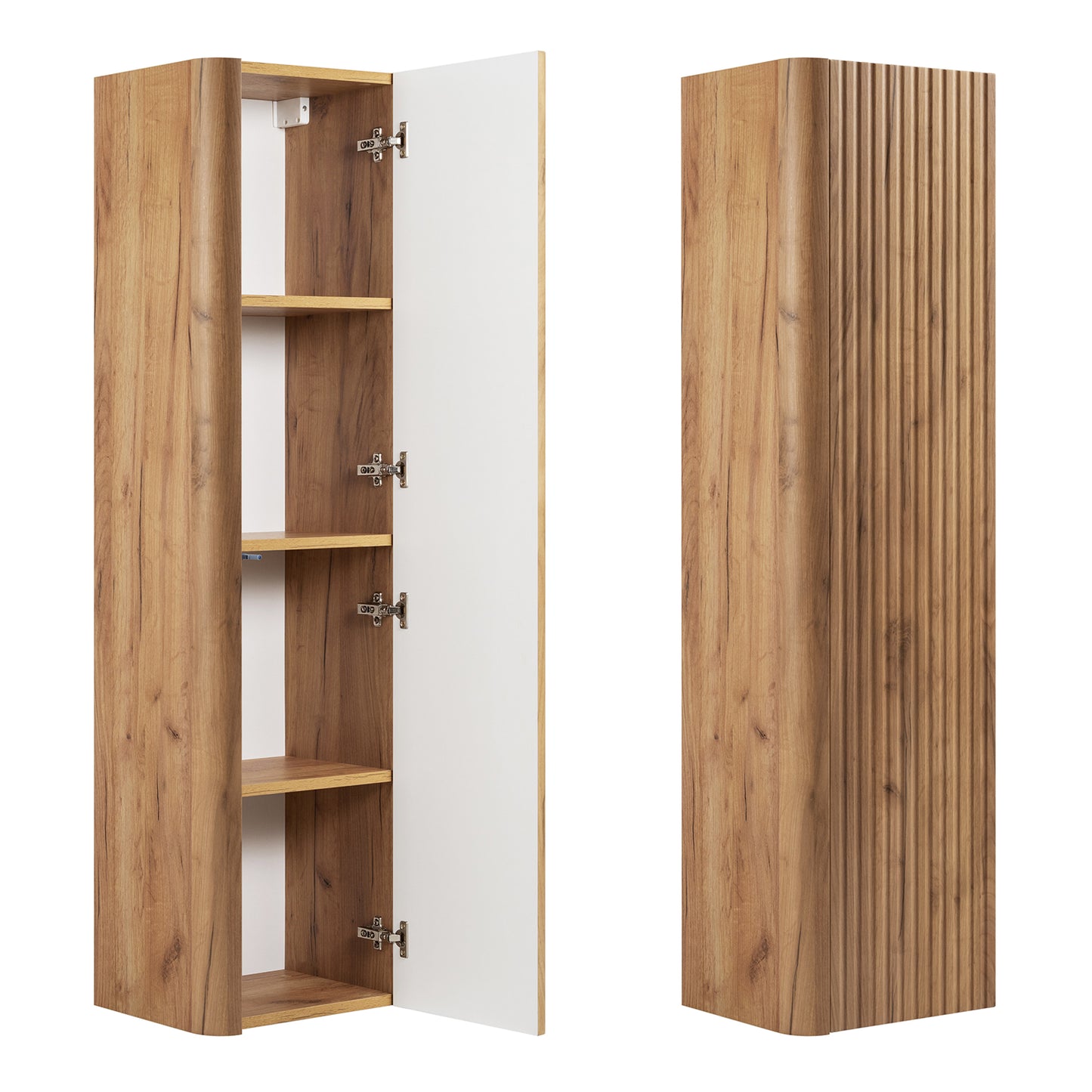 Linea Bathroom Furniture Set 60cm Vanity Unit with Basin & Tall Cabinet - Gold Craft Oak