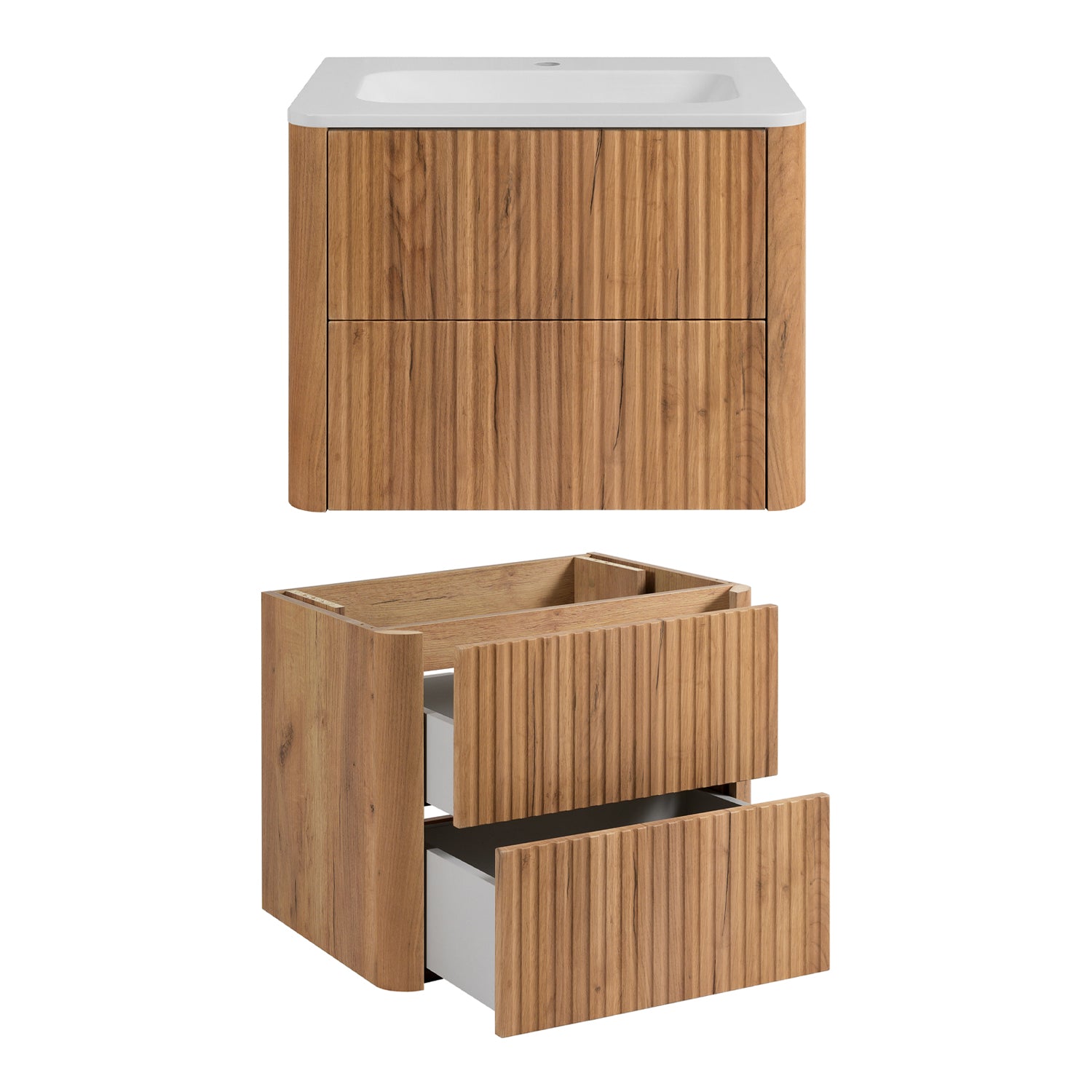 Linea Bathroom Furniture Set 60cm Vanity Unit with Basin & Tall Cabinet - Gold Craft Oak