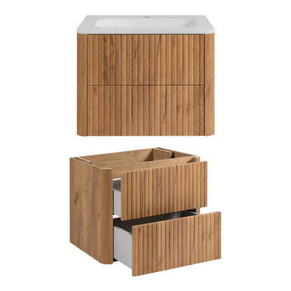 Linea Bathroom Furniture Set 60cm Vanity Unit with Basin & Tall Cabinet - Gold Craft Oak