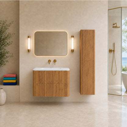 Linea Bathroom Furniture Set 60cm Vanity Unit with Basin & Tall Cabinet - Gold Craft Oak