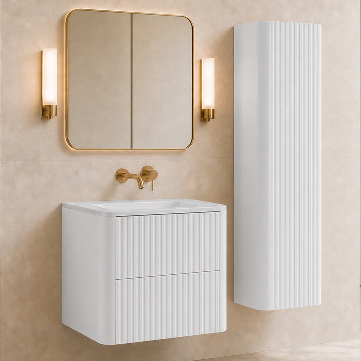 Linea Bathroom Furniture Set 60cm Vanity Unit with Basin & Tall Cabinet - White