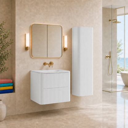Linea Bathroom Furniture Set 60cm Vanity Unit with Basin & Tall Cabinet - White