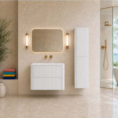 Linea Bathroom Furniture Set 60cm Vanity Unit with Basin & Tall Cabinet - White