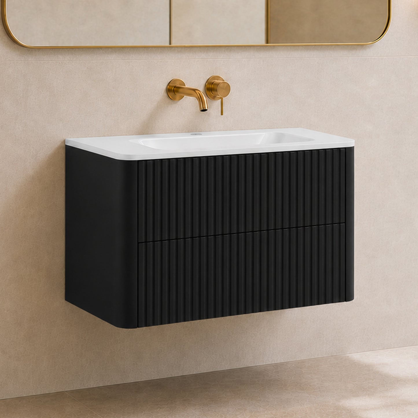 Linea 80cm Wall Bathroom Vanity Unit with Basin - Black