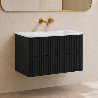 Linea 80cm Wall Bathroom Vanity Unit with Basin - Black