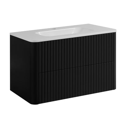 Linea 80cm Wall Bathroom Vanity Unit with Basin - Black