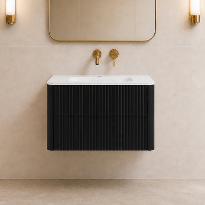 Linea 80cm Wall Bathroom Vanity Unit with Basin - Black