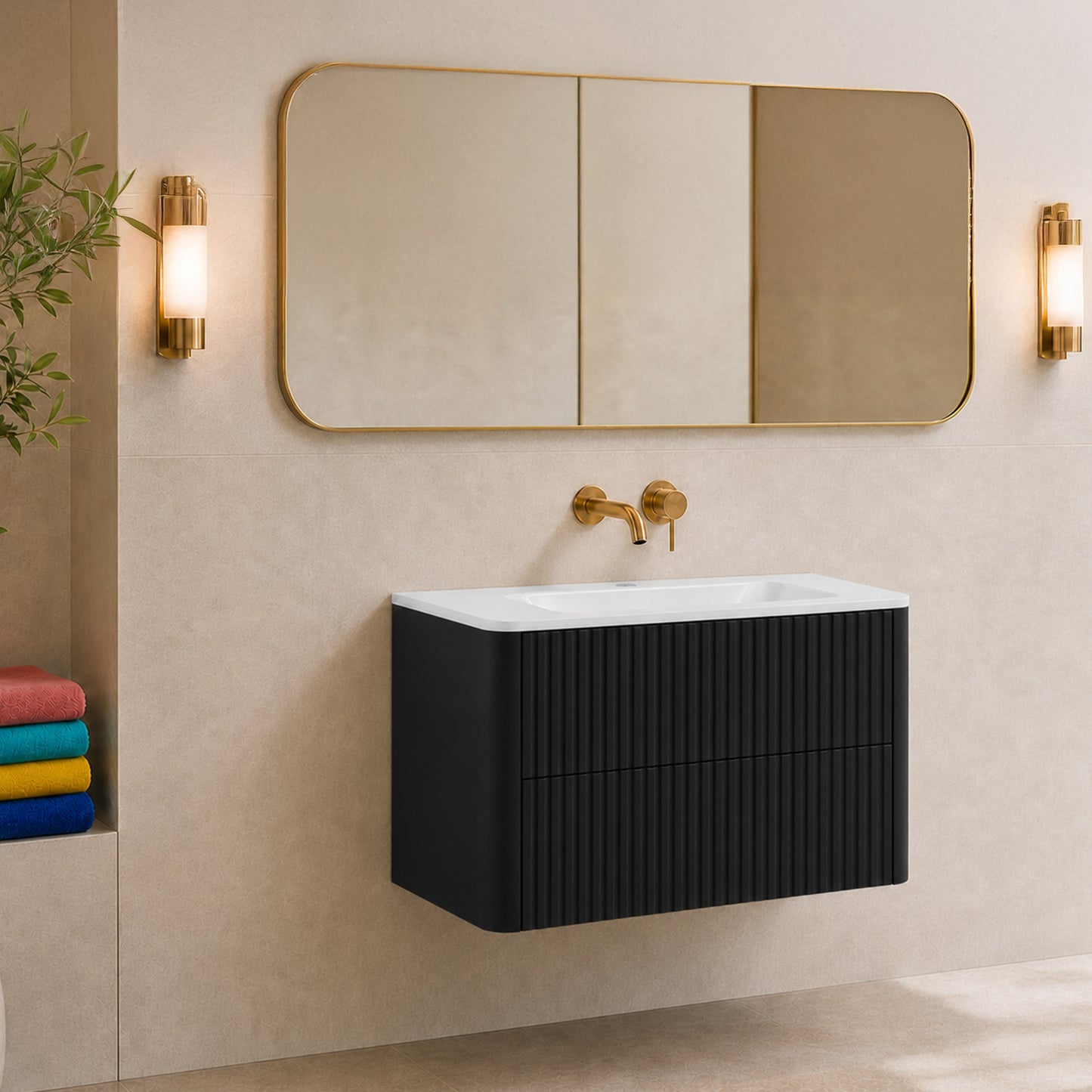 Linea 80cm Wall Bathroom Vanity Unit with Basin - Black