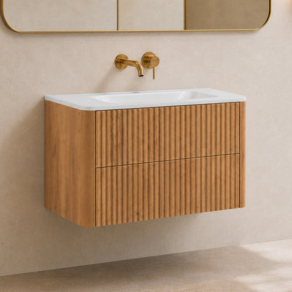 Linea 80 cm Wisząca Szafka Łazienkowa z Umywalką – Dąb Craft Złoty 