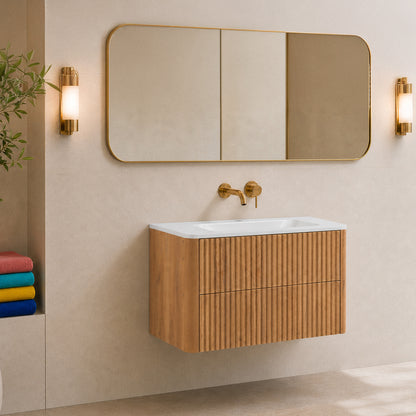 Linea 80 cm Wisząca Szafka Łazienkowa z Umywalką – Dąb Craft Złoty 