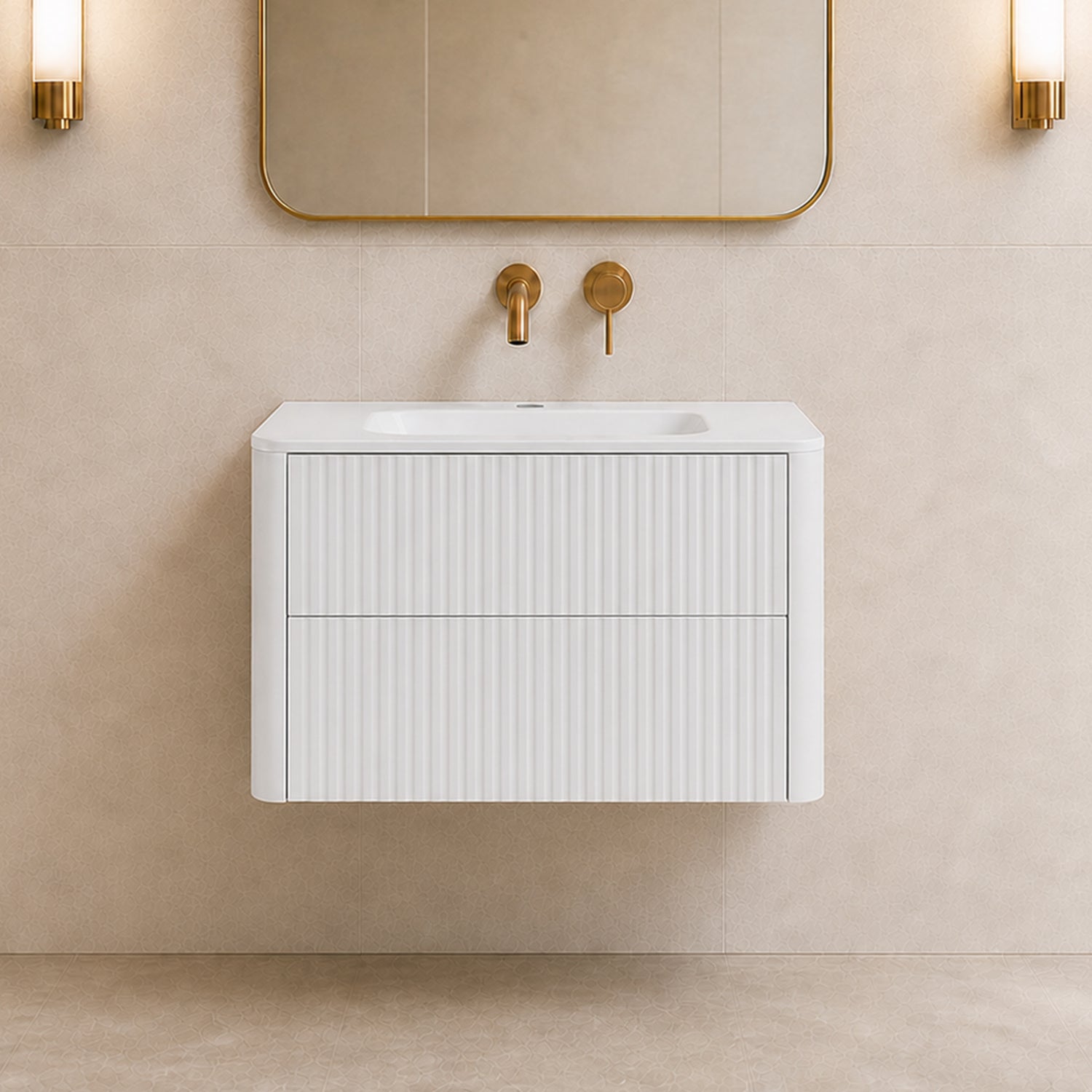 Linea 80cm Wall Bathroom Vanity Unit with Basin - White