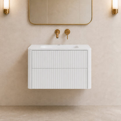 Linea 80cm Wall Bathroom Vanity Unit with Basin - White