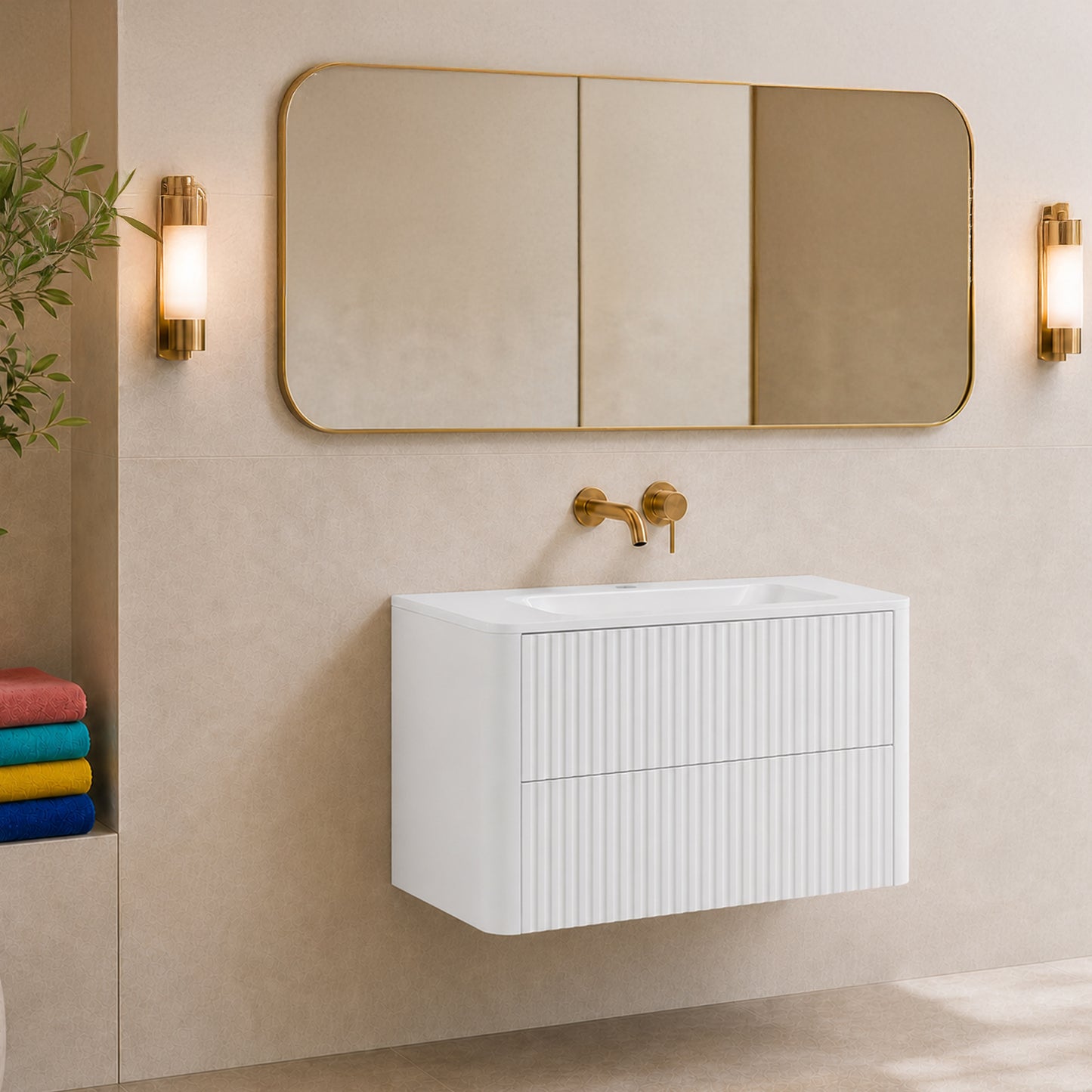 Linea 80cm Wall Bathroom Vanity Unit with Basin - White