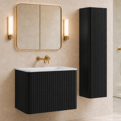 Linea Bathroom Furniture Set 80cm Vanity Unit with Basin & Tall Cabinet - Black