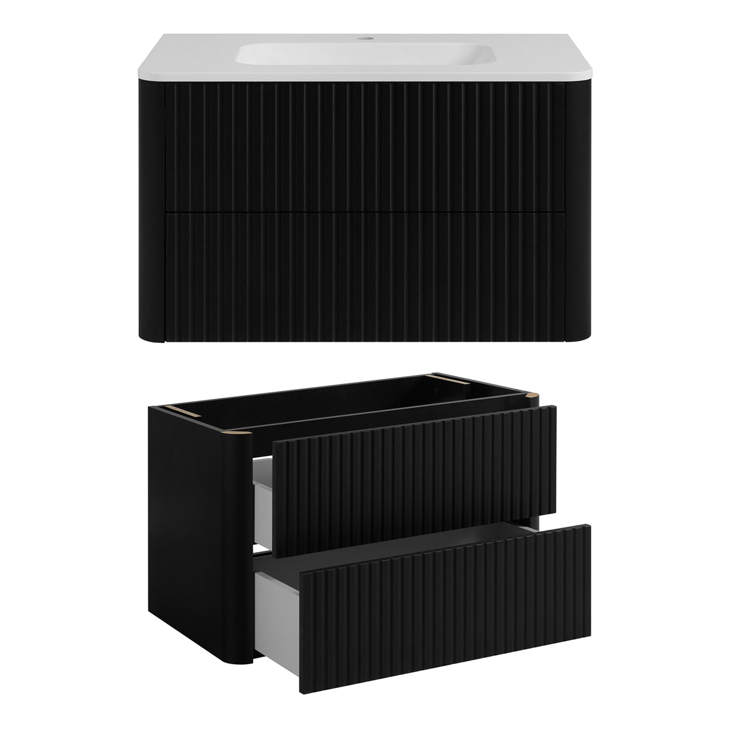Linea Bathroom Furniture Set 80cm Vanity Unit with Basin & Tall Cabinet - Black