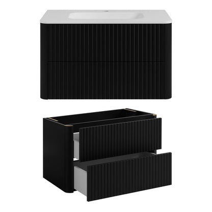 Linea Bathroom Furniture Set 80cm Vanity Unit with Basin & Tall Cabinet - Black