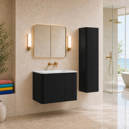 Linea Bathroom Furniture Set 80cm Vanity Unit with Basin & Tall Cabinet - Black