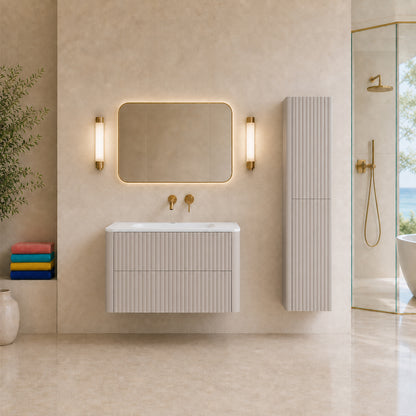 Linea Bathroom Furniture Set 80cm Vanity Unit with Basin & Tall Cabinet - Cashmere