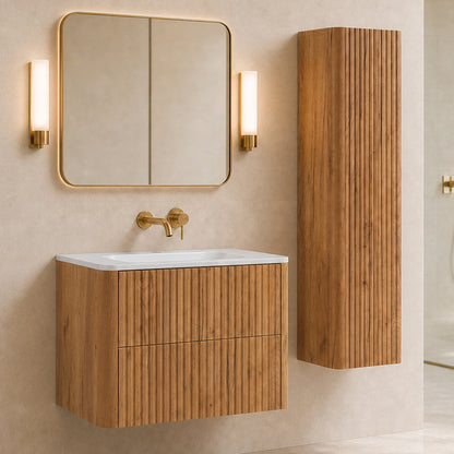 Linea Bathroom Furniture Set 80cm Vanity Unit with Basin & Tall Cabinet - Gold Craft Oak