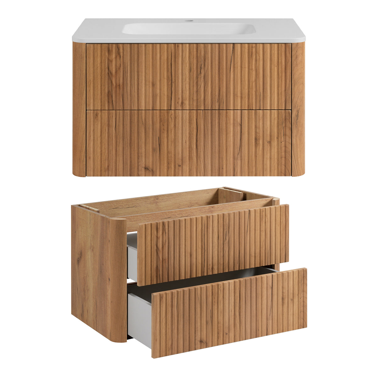 Linea Bathroom Furniture Set 80cm Vanity Unit with Basin & Tall Cabinet - Gold Craft Oak