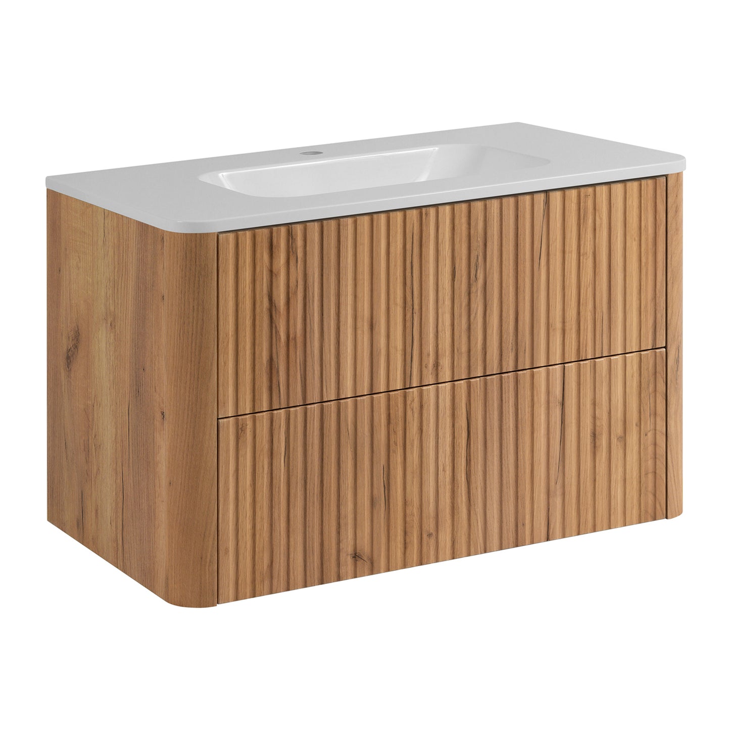 Linea Bathroom Furniture Set 80cm Vanity Unit with Basin & Tall Cabinet - Gold Craft Oak