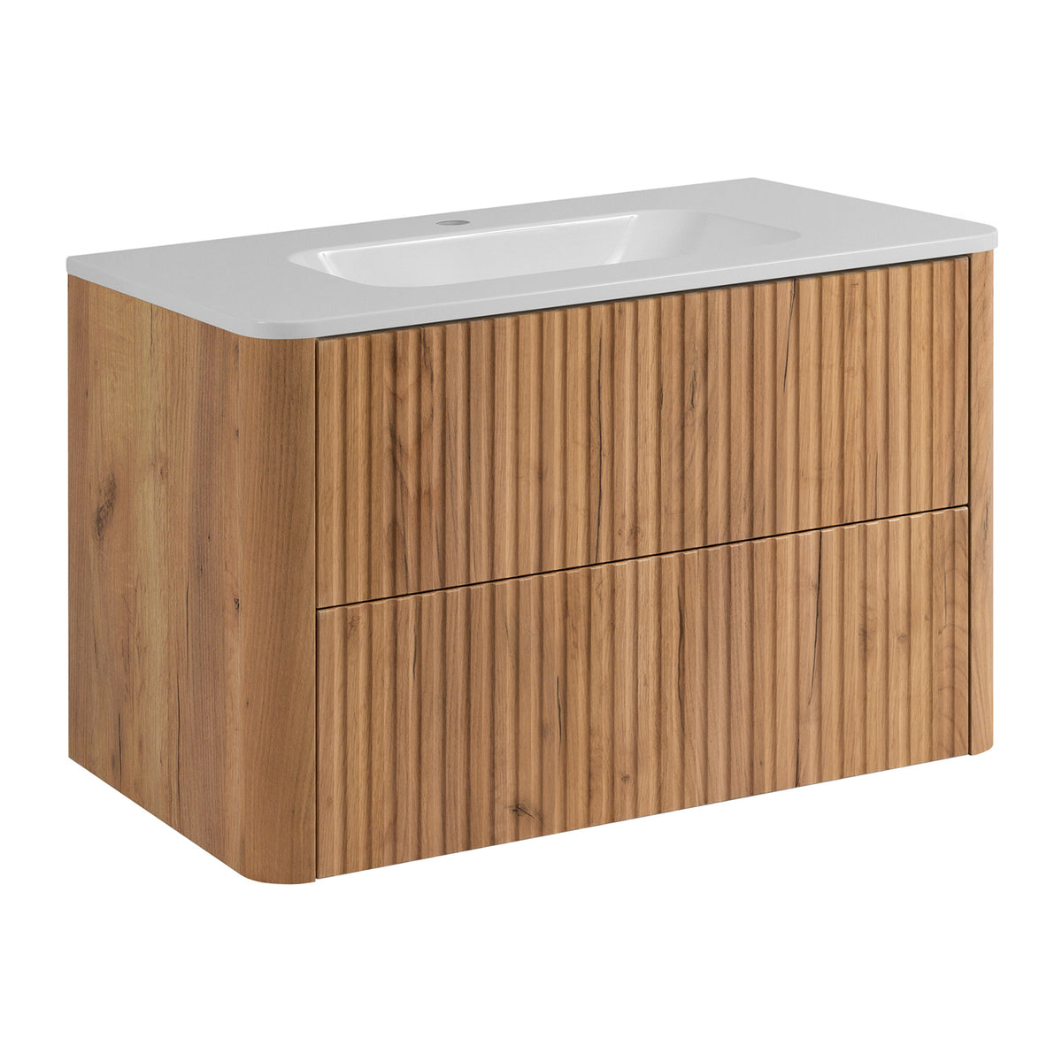Linea Bathroom Furniture Set 80cm Vanity Unit with Basin & Tall Cabinet - Gold Craft Oak
