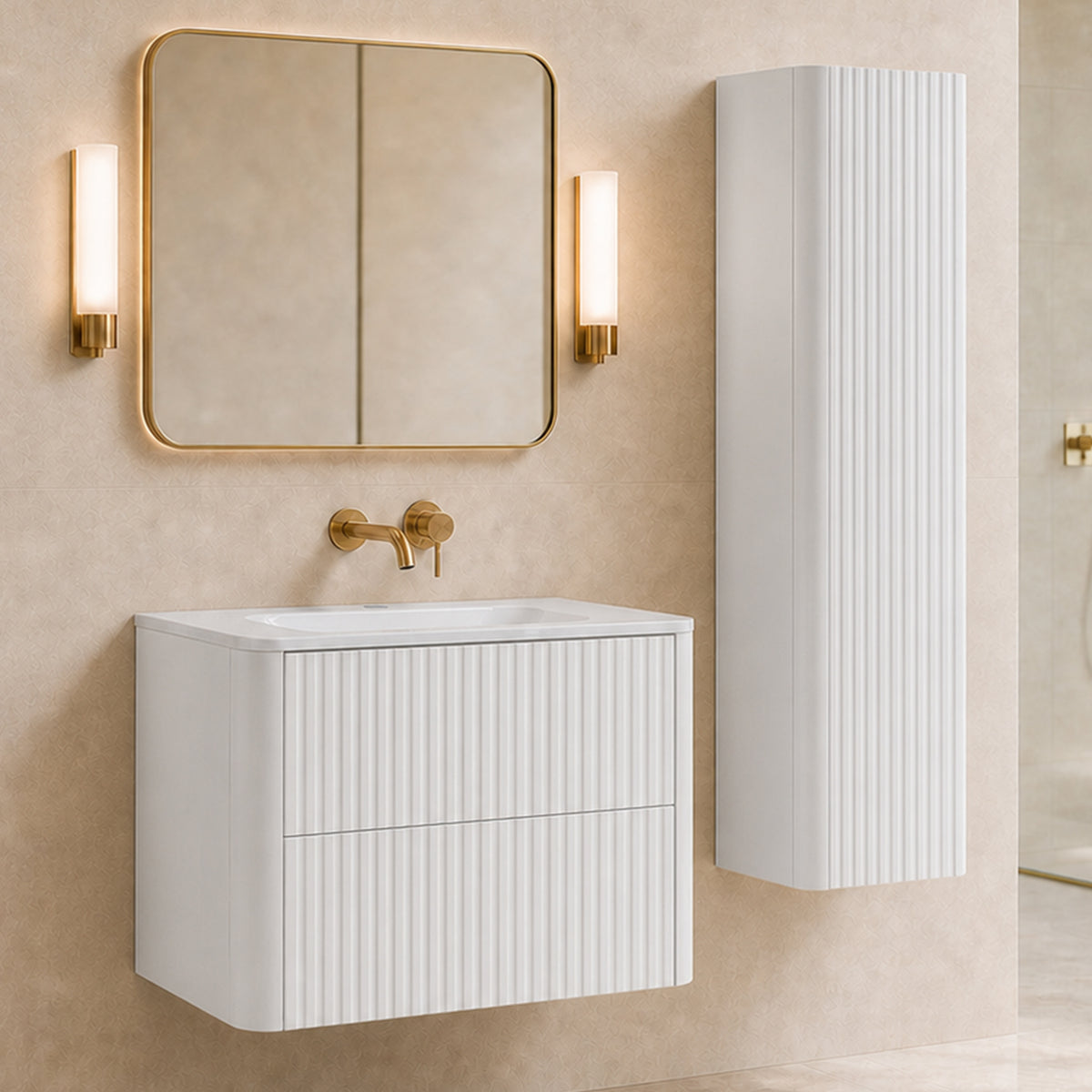 Linea Bathroom Furniture Set 80cm Vanity Unit with Basin & Tall Cabinet - White