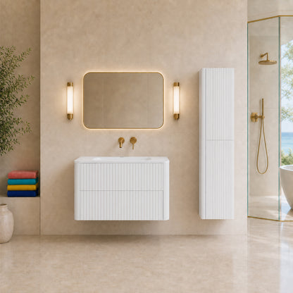 Linea Bathroom Furniture Set 80cm Vanity Unit with Basin & Tall Cabinet - White