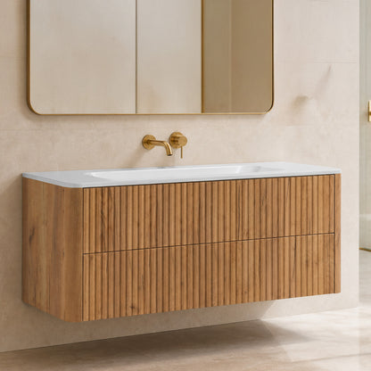 Linea 120cm Wall Bathroom Vanity Unit with Basin - Gold Craft Oak