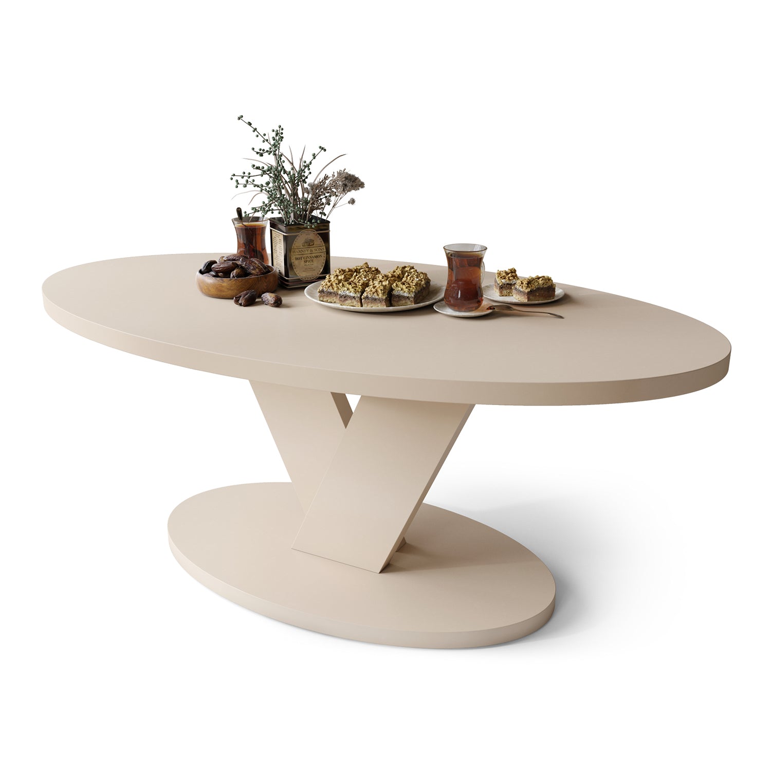 Lova Modern Coffee Table Oval Design - Beige