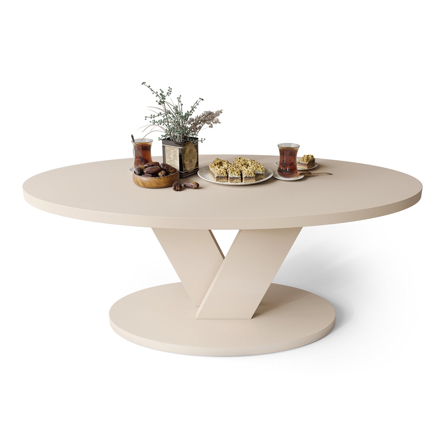 Lova Modern Coffee Table Oval Design - Beige