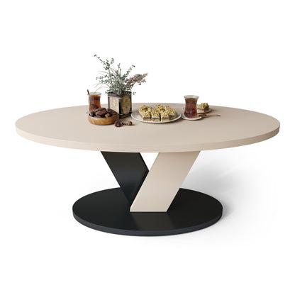 Lova Modern Coffee Table Oval Design - Beige / Black