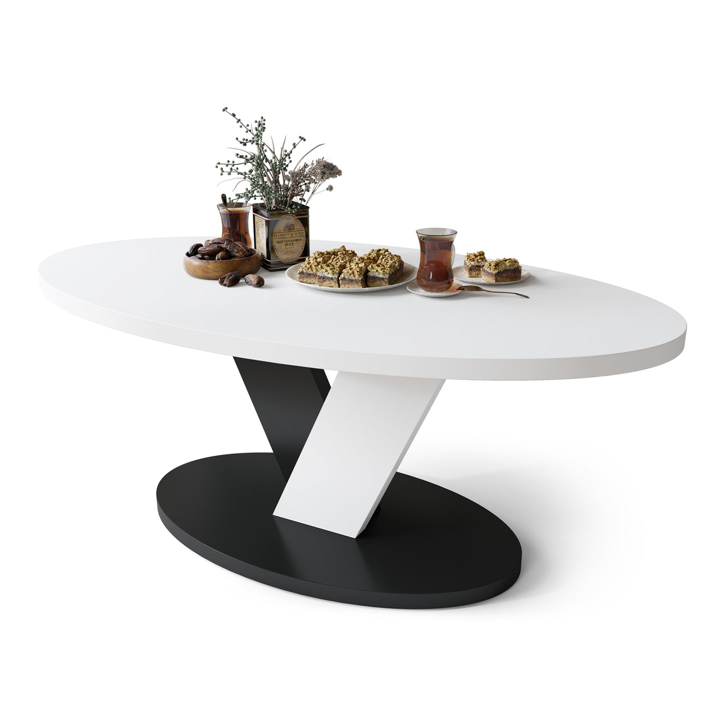 Lova Modern Coffee Table Oval Design - White / Black