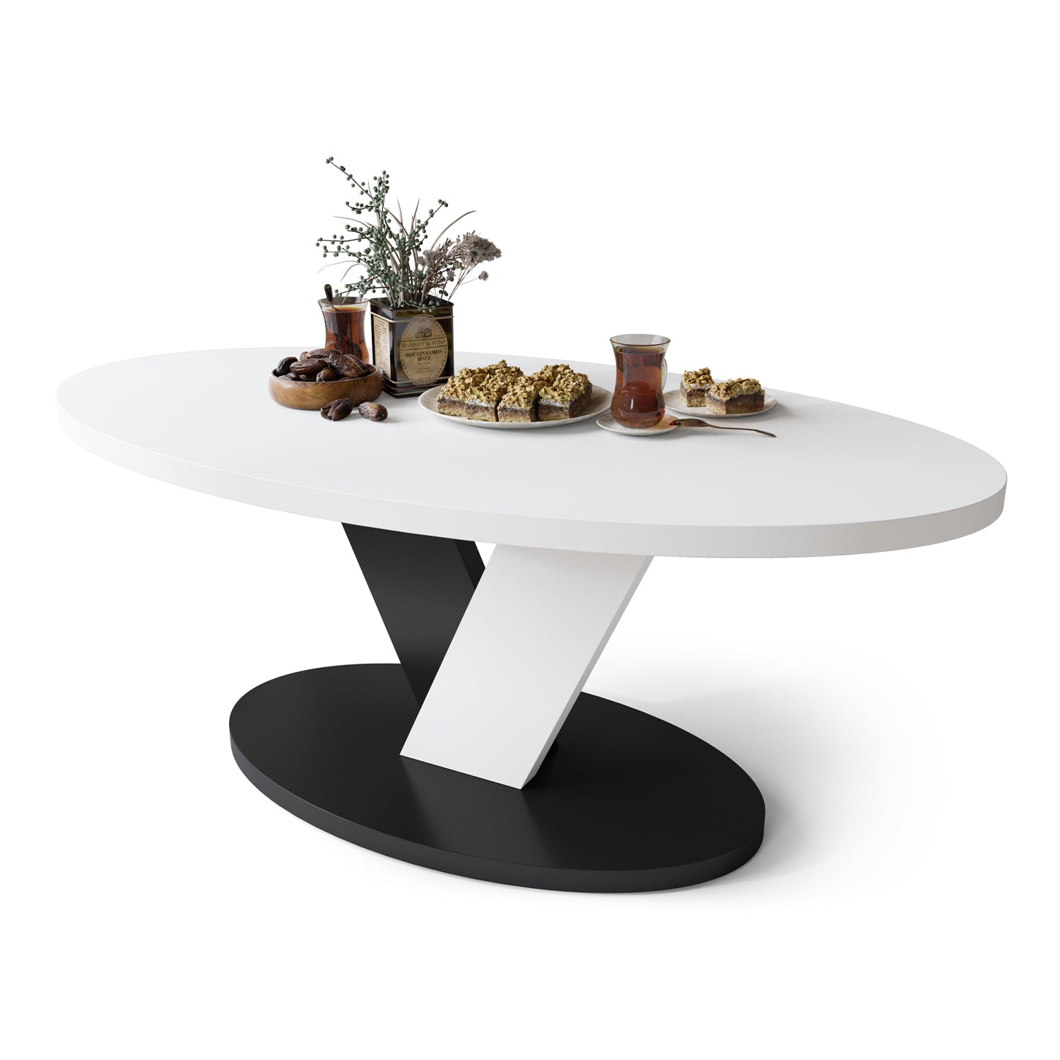 Lova Modern Coffee Table Oval Design - White / Black