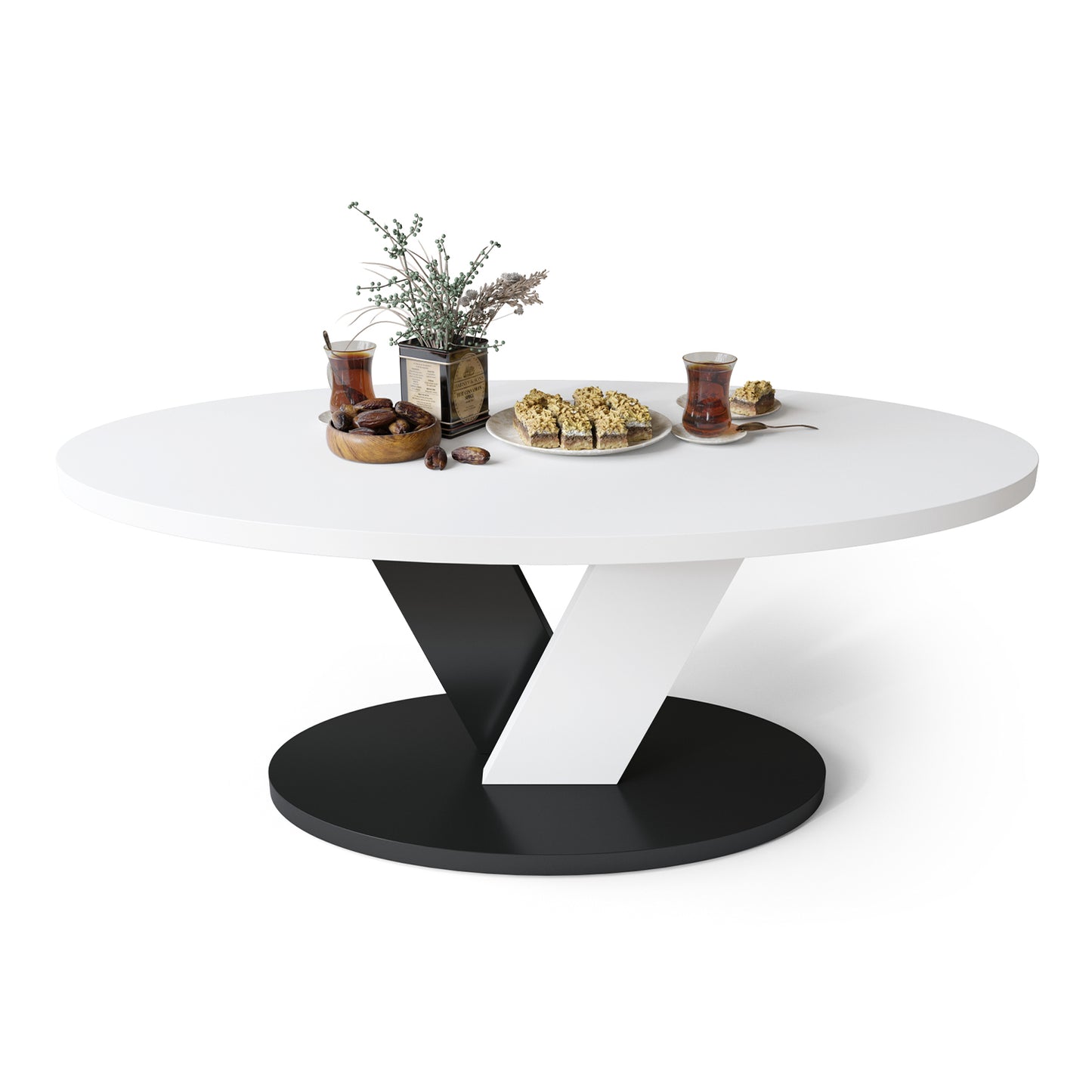 Lova Modern Coffee Table Oval Design - White / Black