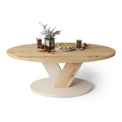 Lova Modern Coffee Table Oval Design - Artisan Oak / Beige