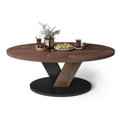Lova Modern Coffee Table Oval Design - Brown Oak / Black