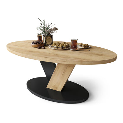 Lova Modern Coffee Table Oval Design - Gold Craft Oak / Black