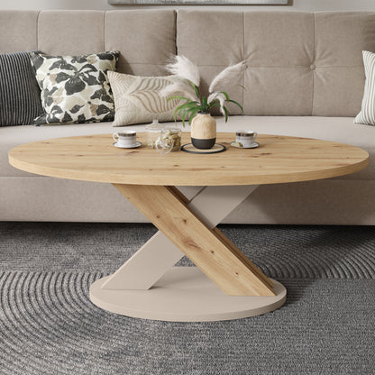 Loxa Nowoczesny Owalny Stolik Kawowy – Dąb Artisan / Kaszmir