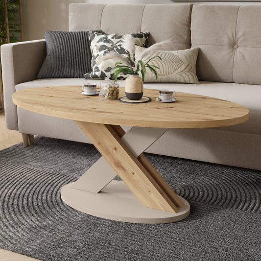 Loxa Modern Oval Coffee Table - Artisan Oak / Cashmere