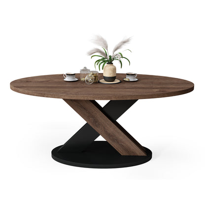Loxa Modern Oval Coffee Table - Brown Oak / Black
