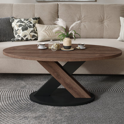 Loxa Modern Oval Coffee Table - Brown Oak / Black