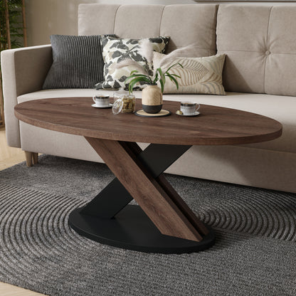 Loxa Modern Oval Coffee Table - Brown Oak / Black