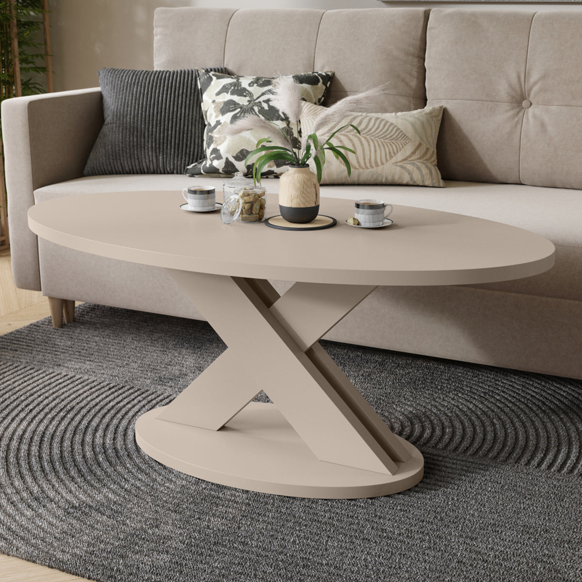 Loxa Modern Oval Coffee Table - Cashmere