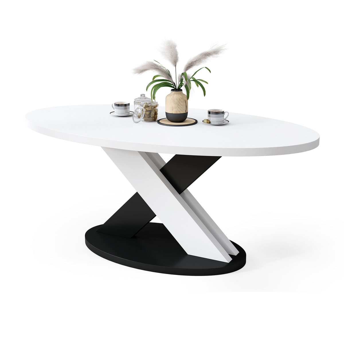 Loxa Modern Oval Coffee Table - White / Black