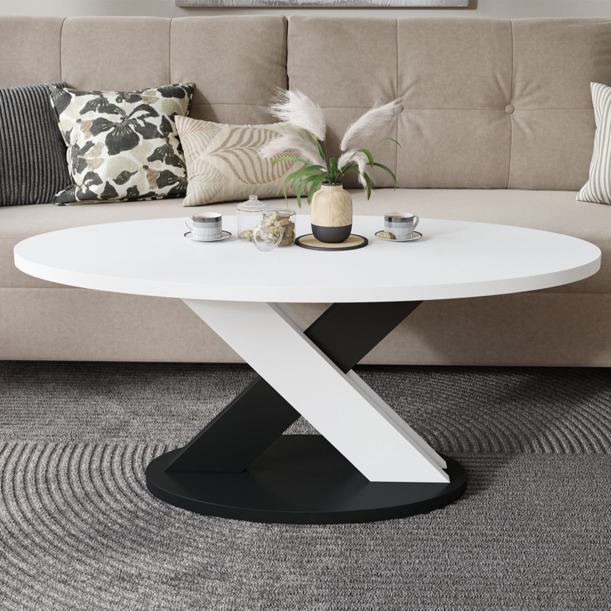 Loxa Modern Oval Coffee Table - White / Black