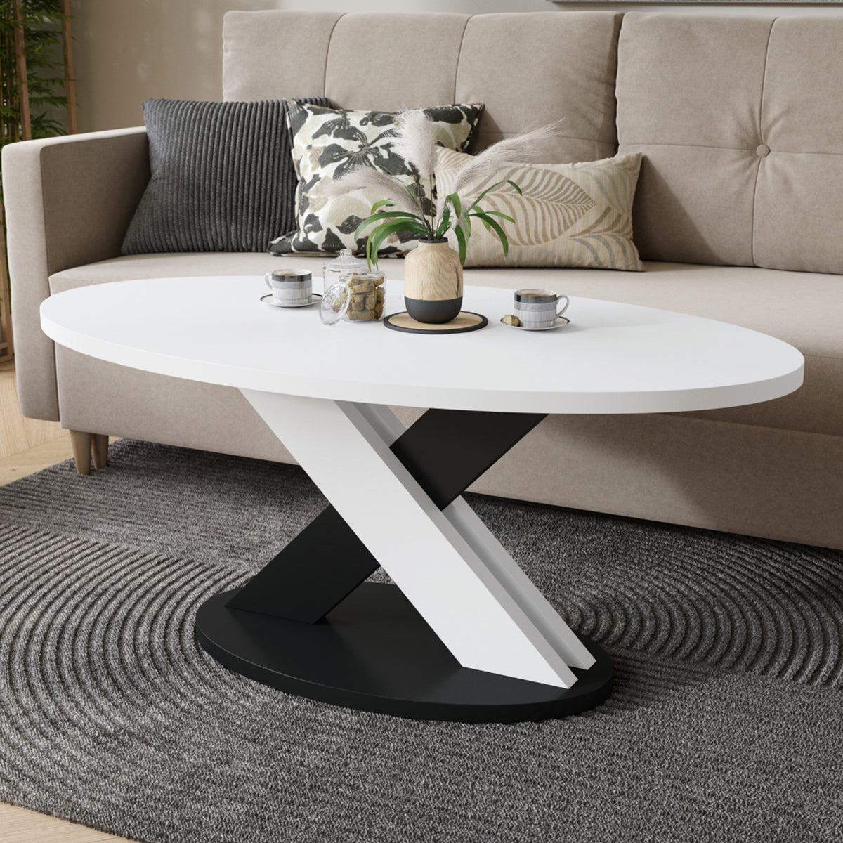 Loxa Modern Oval Coffee Table - White / Black